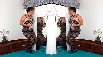 Preview 2 of Xxx Dessert Com - Black body stockings. Slut with mirror posing in black mesh body lingerie Sexy lingerie. MIX 1