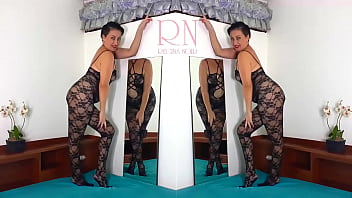 Preview 1 of Xxx Dessert Com - Black body stockings. Slut with mirror posing in black mesh body lingerie Sexy lingerie. MIX 1