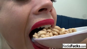 Preview 4 of Seachxxx Rogol - Hot  Nadia eats cereal filled with sexy soldiers