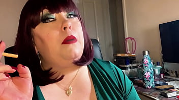 Preview 1 of My Mobial - Fat UK Domme Tina Snua Chain Smokes 2 Cork Cigarettes While Playing With Her Tits - OMI,  Nose &amp_ Cone Exhales,  Drifting