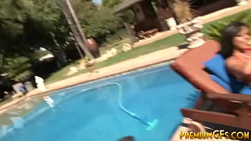 Preview 1 of Bige Boobes And Cund - Bikini babe Diamond Kitty spit roast outdoors