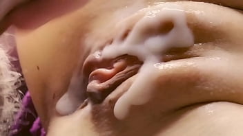 Preview 4 of Black Ebony Sex Vidio - Whipped her lube like whipped cream. Close-up creampie