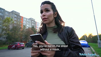 Preview 1 of Ethnic Bisexual Mmf - Public Agent Stunning brunette with fantastic tits fucks a stranger to pay a fine