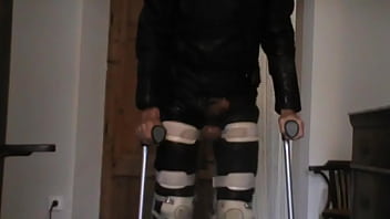 Preview 2 of Director Salary Sexy Video Hd - crutching in braces and black leather