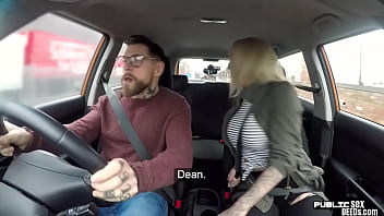 Preview 2 of Memuat - Busty brit driving student publicly cockrides on front seat
