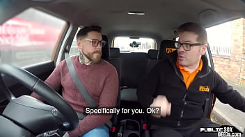 Preview 1 of Memuat - Busty brit driving student publicly cockrides on front seat