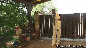 Preview 1 of Redhead Elster - Hot grandma swallows two huge cocks at once