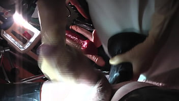 Preview 1 of Perfect Body Beautiful Girls Sex - Rubbernurse Agnes - clinic red nurse dress,  white apron,  black fellatio mask,  Part 2: handjob,  deep ass dildo pegging,  cum