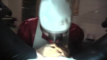 Preview 2 of German Maid Creampie - Rubbernurse Agnes - clinic red nurse dress,  white apron,  black fellatio mask,  Part 1: blowjob,  handjob,  prostate massage