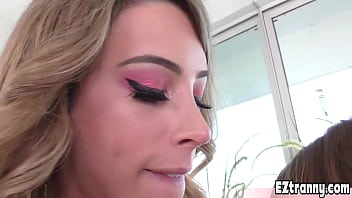 Preview 3 of Angry Sex Hard Porn - Teen Charlotte Sins in slutty lingerie serving a busty TS bombshell Casey Kisses