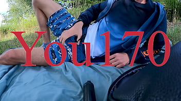 Preview 1 of Kinky Couple Sex Tape - sweet handsome guy with an ideal body jerks off his dick in nature and is afraid that he will be noticed public masturbation You170