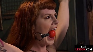 Preview 1 of Chennai Teacher Hot - Ball gag ginger fucked in bdsm session before cum on pussy