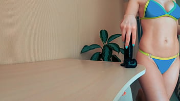 Preview 1 of Koreann Bj - juicy ass with butt plug has fun on a black dildo