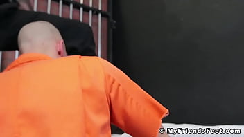 Preview 2 of Www Sexvn Com - Uniformed prison guard foot worshipped by bald gay inmate