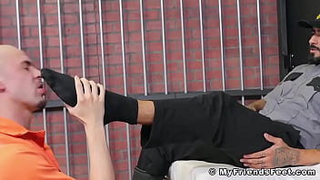 Preview 3 of Www Sexvn Com - Uniformed prison guard foot worshipped by bald gay inmate
