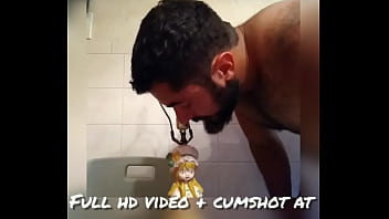 Preview 1 of Waxxx Sexx - Hot Hairy Italian Bodybuilder Posing Nude and Jerking Off Big Dick and Cumming on Lamp