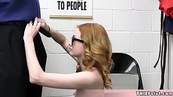 Preview 1 of Xxx Durasi Pendek - Cute redhead shoplifter tried to disquise herself with glasses and nerdy clothes