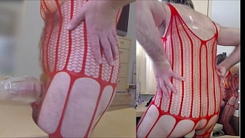 Preview 3 of Tops Da Net - 2-sides fuck in red fishnet - Kong to asshole &amp_ dick to Ice Lady - part1