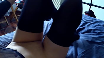 Preview 2 of Vaj Hd - Fucking my wife in a hood and black thigh high stockings with butt-plug