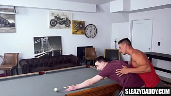 Preview 2 of View Bus - Stepdad teaches stepson how to play billard