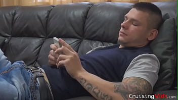Preview 1 of Boy Eating Girl Sperm - Gay hunk gets feet worshipped