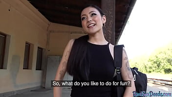 Preview 1 of Retro Vlad Models - Pierced asian babe gets money for having outdoor public sex