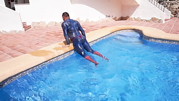 Preview 2 of Big Ditd - Superman gets his thonged spandex suit soaking wet