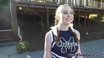 Preview 1 of Amateur Amateur Huge Cumshot - Teen cheerleader sucks big black cocks