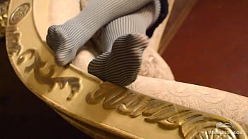 Preview 2 of Carnet Jet - Feet dangling and teasing in grey opaque pantyhose