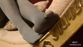 Preview 1 of Carnet Jet - Feet dangling and teasing in grey opaque pantyhose