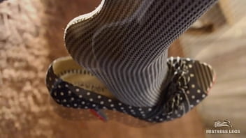 Preview 4 of Carnet Jet - Feet dangling and teasing in grey opaque pantyhose