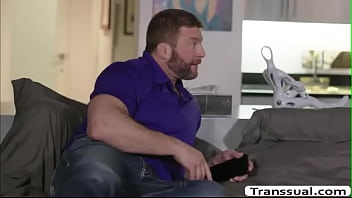 Preview 1 of Mom Son Oil Massage Sax - TS Khloe gives her Stepdad some good blowjob