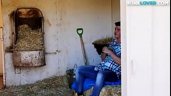 Preview 1 of White Girl With - Hunky amateur farmer jerks his long rod for jizz explosion
