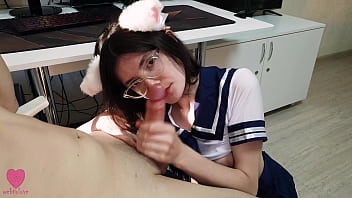 Preview 3 of Racheal Wisz Sex - Cute chan with cat ears in a sexy suit was eager to satisfy her hunger with her senpai&#039_s sperm