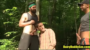 Preview 3 of Black Girl Get Rape In Prison - Lean Hairy Stud threesome outdoors- HairyDaddySex.com