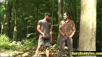 Preview 1 of Black Girl Get Rape In Prison - Lean Hairy Stud threesome outdoors- HairyDaddySex.com