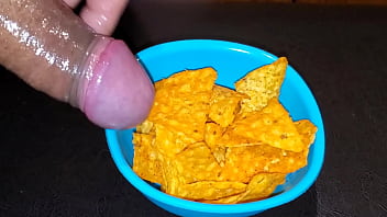Preview 1 of Alone Home Dad Come Back - Doritos always taste better with my Creamy Cum topping.