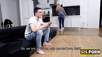 Preview 1 of Masturbasyon Eva - .PORN. Chick coaxed stepbrother to have some fun instead of video game