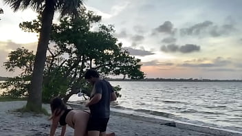 Preview 3 of Busty Get Gangbang - Gorgeous Teen Latina La Paisa gets fucked by El Rolo in Cocoa Beach and squirts on the sand!