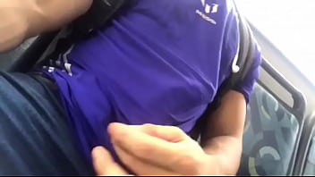 Preview 2 of Young Crossdressing Hentai - Muscle guy with big dick on bus
