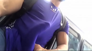 Preview 1 of Young Crossdressing Hentai - Muscle guy with big dick on bus