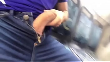 Preview 4 of Young Crossdressing Hentai - Muscle guy with big dick on bus