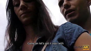 Preview 2 of Gril Prno - HUNT4K. Angry guy counts money while hunter impales his GF outdoors