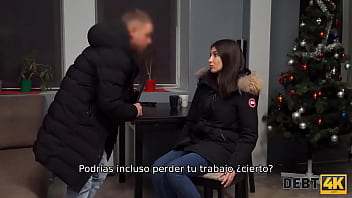 Preview 2 of Babes Network Our Muse - DEBT4k. Chico saca la polla dura de los pantalones para castigar al deudor deslumbrante