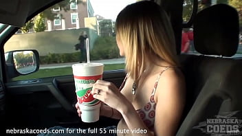 Preview 2 of Big Boob Old Lady - hot blonde getting naked around town
