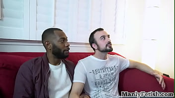 Preview 1 of Exaited Son - Bubble butt barebacks by stud in interracial threesome