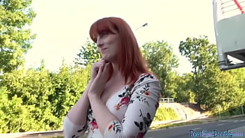 Preview 2 of Keeley Hazell Porn - Pulled redhead doggystyled outdoor after riding cock