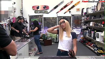Preview 1 of Sissy Boydy Xxx Hypno - Skinny amateur spreads her pussy for pawnshop owner