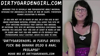 Preview 1 of Xvideos Mocha Girl - Dirtygardengirl in purple dress fuck big banana dildo &amp_ anal prolapse