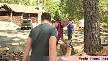Preview 1 of Hot Teen Hentai - Chopping wood with stepdad is not easy Especially when he is half naked